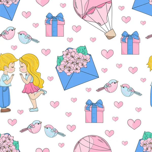 Kiss Party Valentine Seamless Pattern Vector Illustration Para Impressão Tecido —  Vetores de Stock