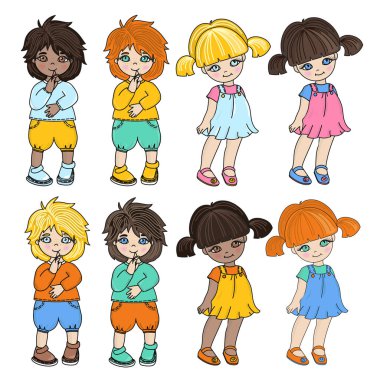 Çocuk karakter karikatür vektör çizim Set baskı, kumaş ve tasarım için.