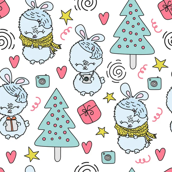 Bunny Historieta Patrón Sin Costura Vector Ilustración Para Imprimir Tela — Vector de stock