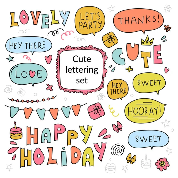 Party Phrase Comic Cartoon Holiday Vector Illustration Set Para Impressão —  Vetores de Stock