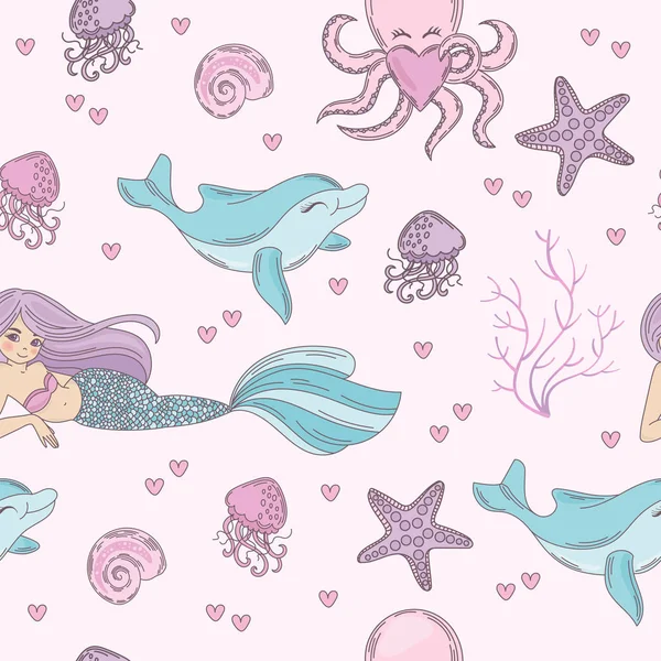 SEA PATTERN Underwater Tropical Ocean Travel Cruise Seamless Pattern Vector Illustration for Print, Fabric and Decoration.