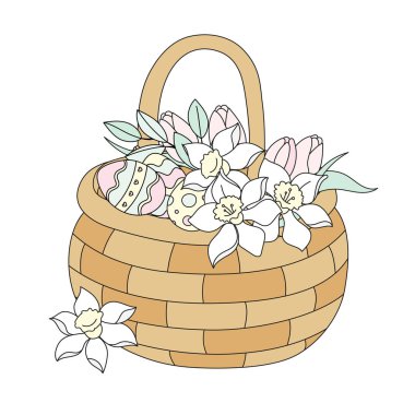 Paskalya buket büyük kutsal bayram karikatür vektör çizim baskı, kumaş ve dekorasyon için ayarla.