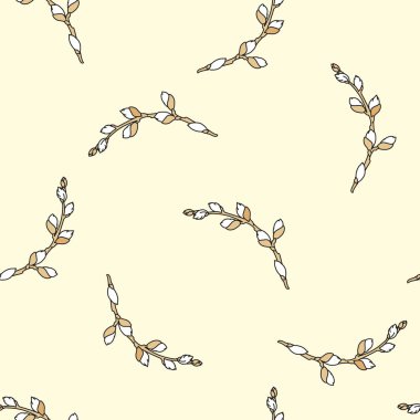 Kedi Willow bahar sezonu karikatür Dikişsiz desen vektör çizim baskı, kumaş ve dijital kağıt için.