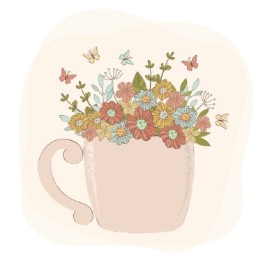 Bahar çiçek doğum günü parti buket tebrik kartı tatil karikatür vektör çizim Set yazdırma kumaş ve dekorasyon