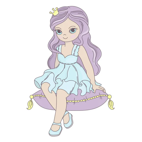 Prinzessin Märchen Schöne Mädchen Cartoon Illustration Für Druckstoff Und Dekoration — Stockvektor