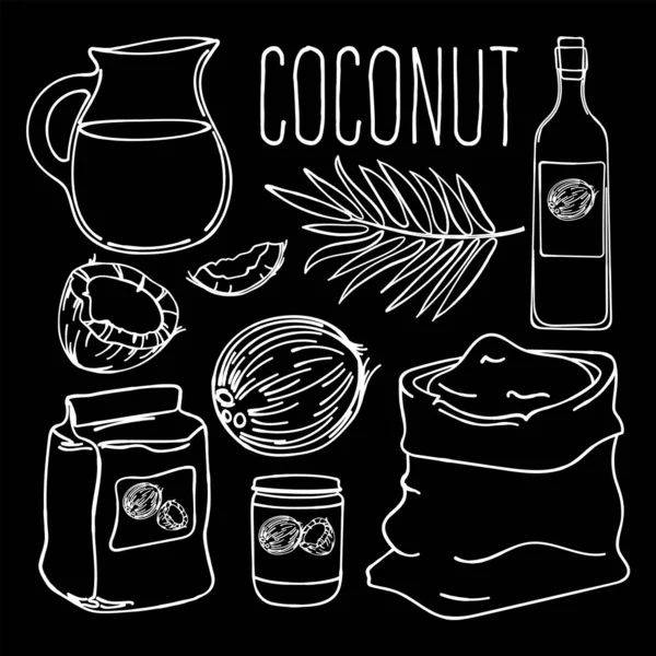 Coconut Black Vegetarian Paleo Keto Natural Diet Proper Nutrition Vector - Stok Vektor