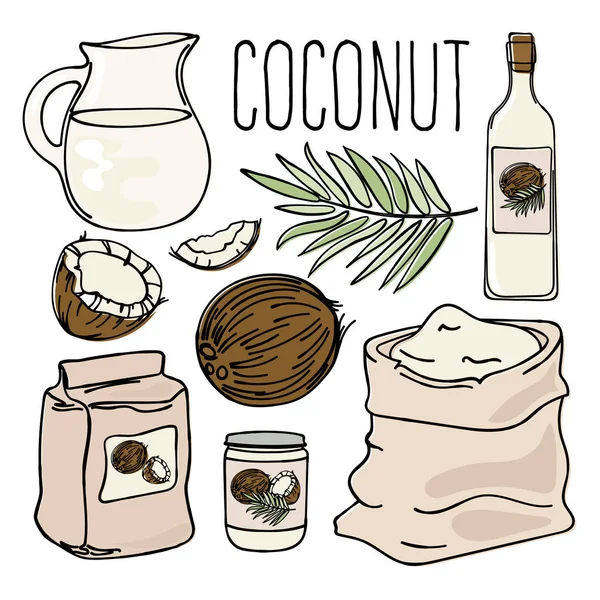 Coconut Vegetariano Paleo Keto Dieta Natural Nutrición Apropiada Juego Ilustración — Vector de stock