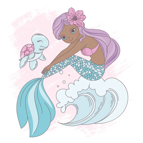 Wave Mermaid Underwater Princess Walk Cartoon Ocean Summer Tropical Cruise — Vetor de Stock