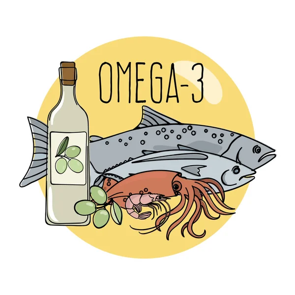 Omega Alimento Saludable Dieta Baja Carbohidratos Nutrición Orgánica Adecuada Juego — Vector de stock