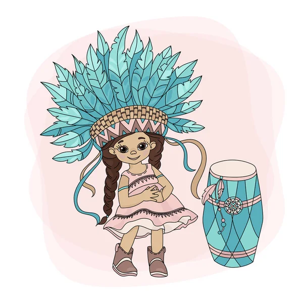 Pocahontas Tanec Americké Domorodé Rudé Pleti Vektorová Princezna Sada Ilustrace — Stockový vektor