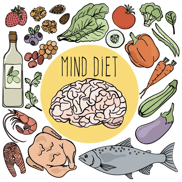 Zdrowy Mózg Umysł Dieta Zapobiegać Altzheimer Demencja Organic Food Właściwego — Wektor stockowy
