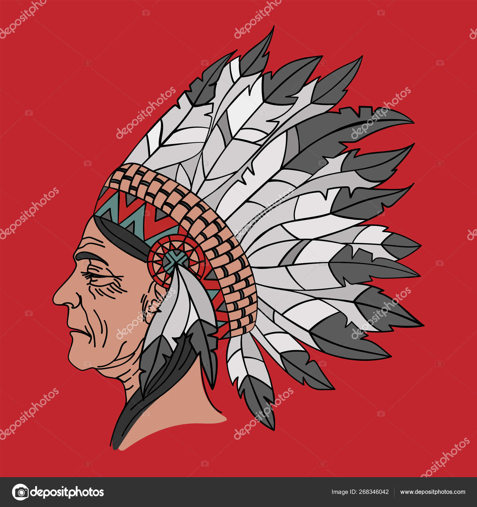 India Mujer Americana Nativa Folk Etnica Tribu Retrato Vector