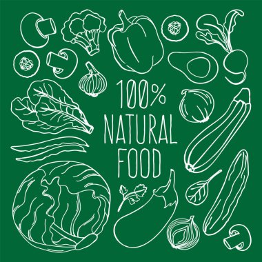 Çiğ Gıda Vejetaryen Mutfağı Menü Sağlıklı Düşük Karbonhidrat Diyet Idoğru Beslenme Vektör İllüstrasyon Baskı Kumaş ve Dekorasyon için Set