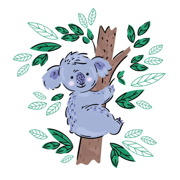Koala Australian Animal Cartoon Bear Fairy Tale Nature Illustration Pour — Image vectorielle