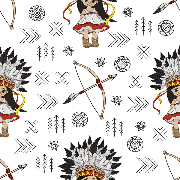Pocahontas Arrow Amerikansk Infödda Folk Etnisk Kultur Sömlös Mönster Vektor — Stock vektor