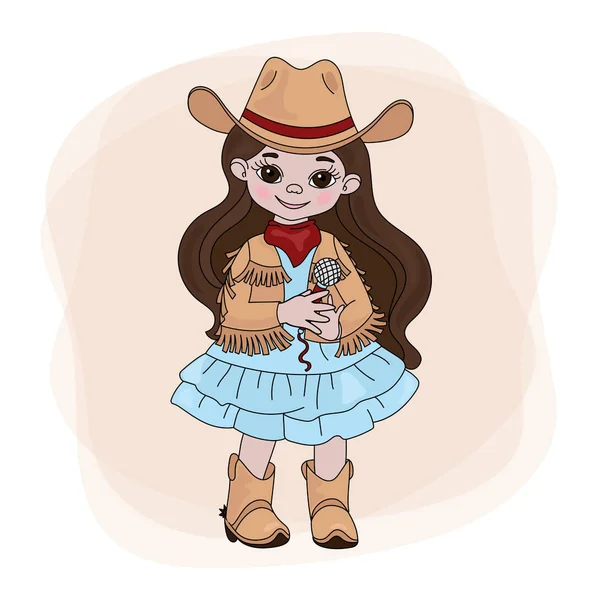 Cowgirl Zpěvák Americký Kovbojský Západní Hudební Festival Vector Ilustrace Sada — Stockový vektor