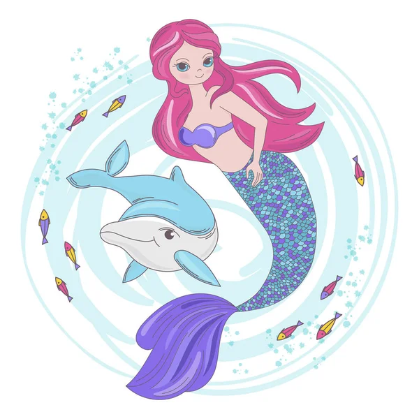 Mermaid Fairy Cartoon Underwater Ocean Cruise Travel Illustration Vectorielle Animaux — Image vectorielle