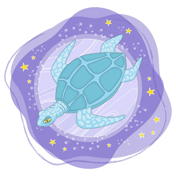 Moon Turtle Cartoon Space Galactic Journey Traveling Travel Animal Vector — Vetor de Stock