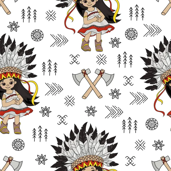 Tomahawk Girl Pocahontas Indian Princess Amerikansk Infödda Folk Etnisk Kultur — Stock vektor