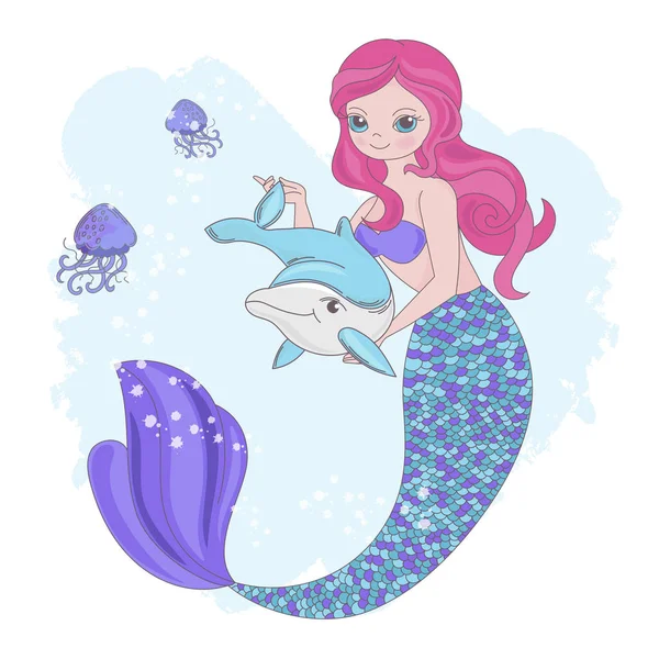 Meerjungfrau Spielzeug Unterwasser Fee Cartoon Meer Ozean Kreuzfahrt Reise Tropischen — Stockvektor