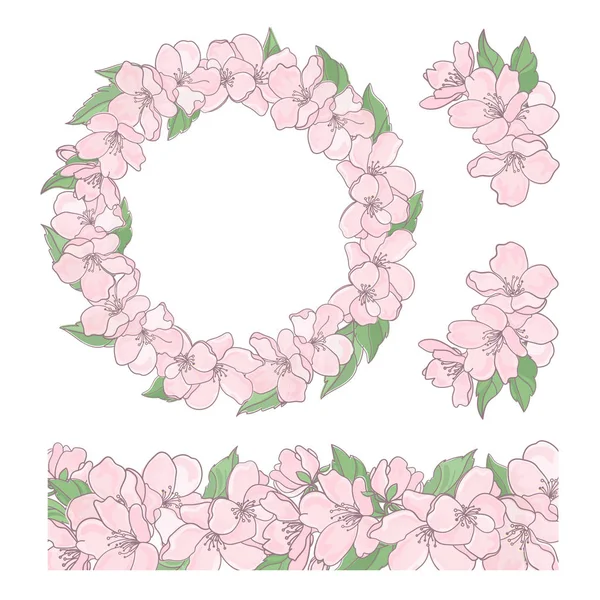 Sakura Set Floral Flor Temporada Naturaleza Primavera Navidad Decoración Dibujos — Archivo Imágenes Vectoriales