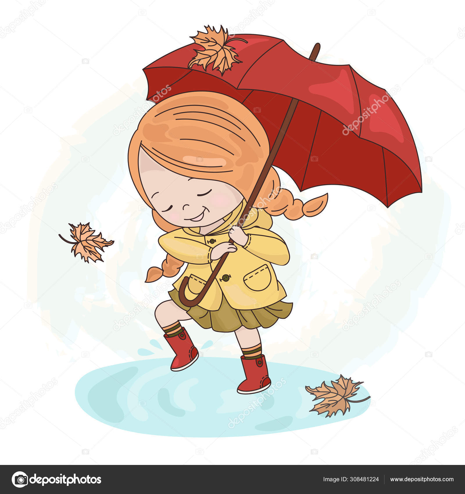 Rain Girl Season Autumn Fall Umbrella Cartoon Vector Illustration Set Stock  Vector Image by © #308481224
