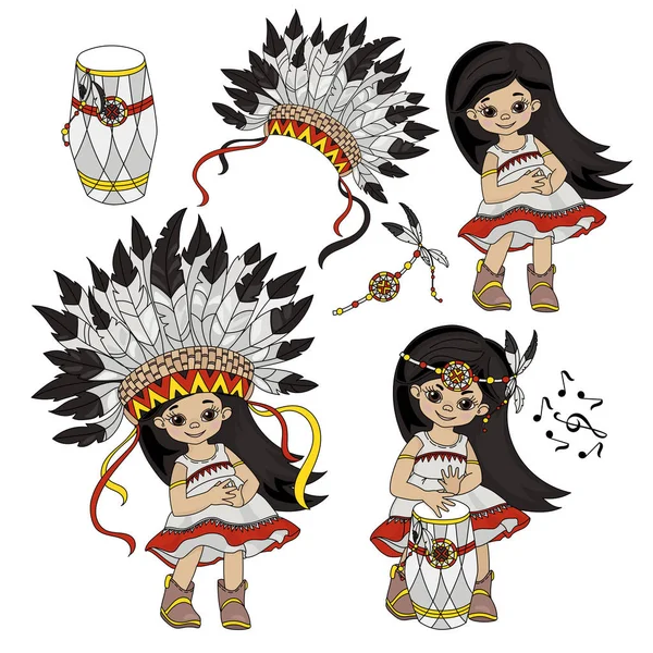 Pocahontas Som Indianerna Prinsessa Amerikansk Native World Attribut Vektor Illustration — Stock vektor