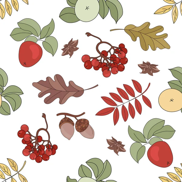 苹果景观自然秋天森林秋天无缝图案矢量画图印刷织物和数码纸 — 图库矢量图片