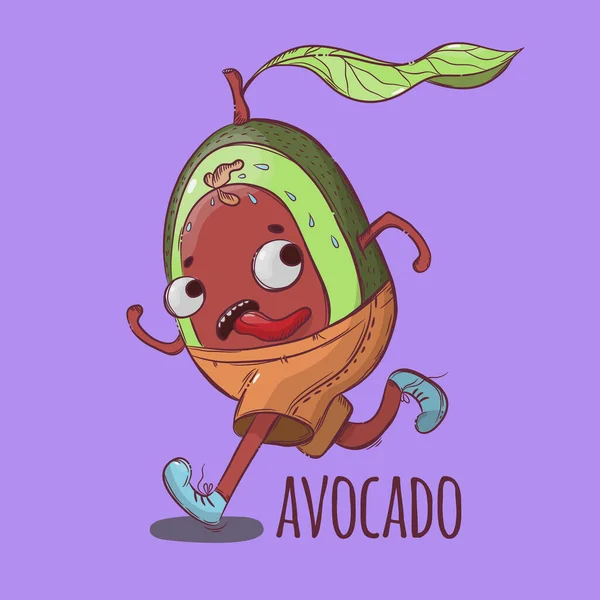 Avocado Runスポーツトロピカルフルーツ健康栄養パレオ Ketoベジタリアン ダイエット植物性自然手描きベクトルイラスト入りプリント生地とデコレーション — ストックベクタ