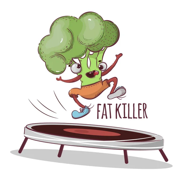 Broccoli Fat Killer Sport Vegetable Cartoon Illustration — Stockový vektor