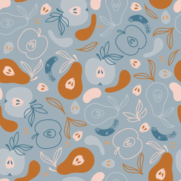 Apple Pear Delicious Fruit Hand Drawn Seamless Pattern — Stockový vektor