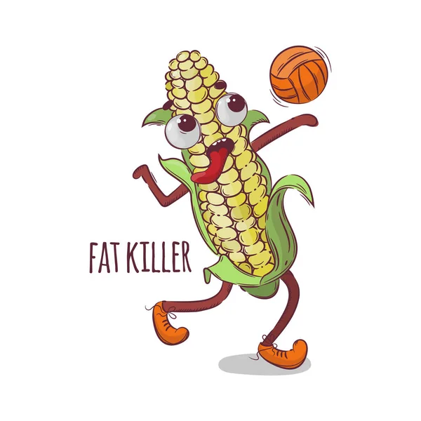 Corn Fat Killer Voleibol Esporte Cartoon Vector Ilustração —  Vetores de Stock