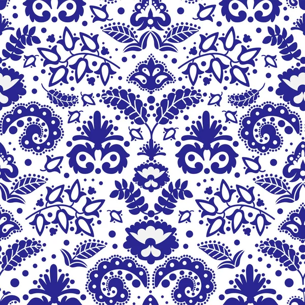 Folk Tatar Blue Ornament Seamless Pattern Vector Illustration — Stock Vector