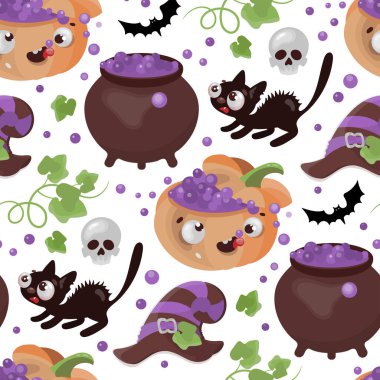 Cadılar Bayramında Balkabağı Düz Tasarım Kusursuz Desensiz Kalıp Vektörü