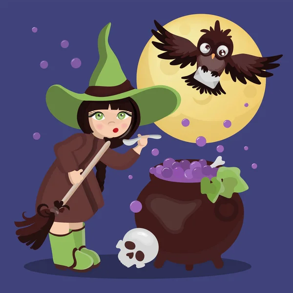 Witch Potion Mystic Holiday Rajzfilm Vektor Illusztráció Készlet — Stock Vector