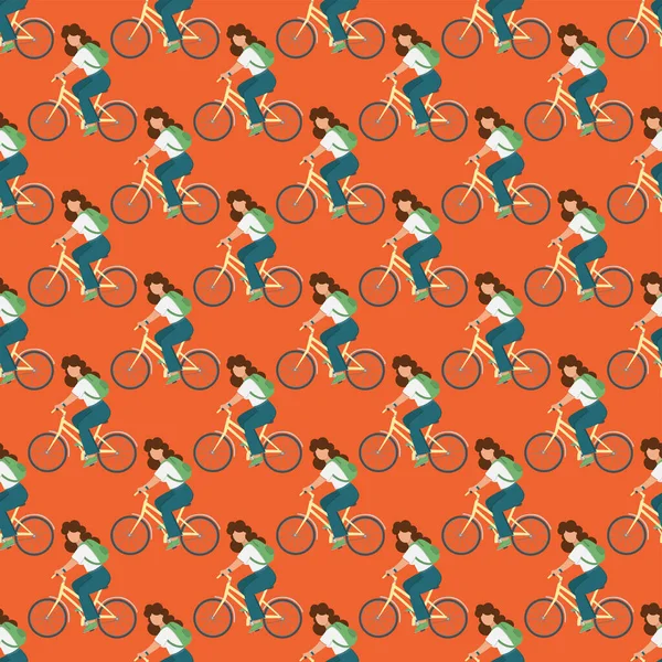 Bike Tourist Estilo Plano Sem Costura Padrão Vector Ilustração —  Vetores de Stock