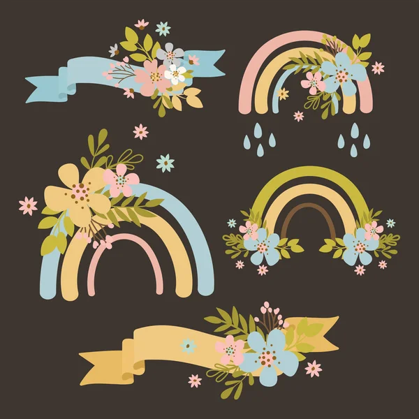 Cute Rainbow Mano Dibujado Moderno Aislado Plantilla Vectorial Conjunto — Archivo Imágenes Vectoriales