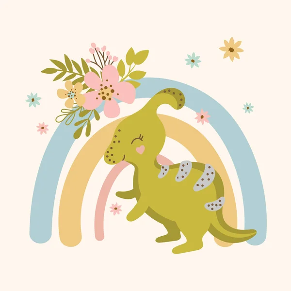 Dino Flower Рисунок Вектора Print — стоковый вектор