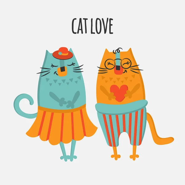 Dwa Koty Ręcznie Rysowane Płaski Projekt Kreskówki Wektor Ilustracji — Wektor stockowy