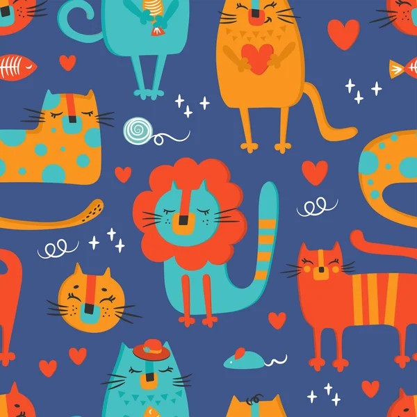 Cat Cloth Ręcznie Rysowany Bezszwowy Wzór Ilustracji Wektora — Wektor stockowy