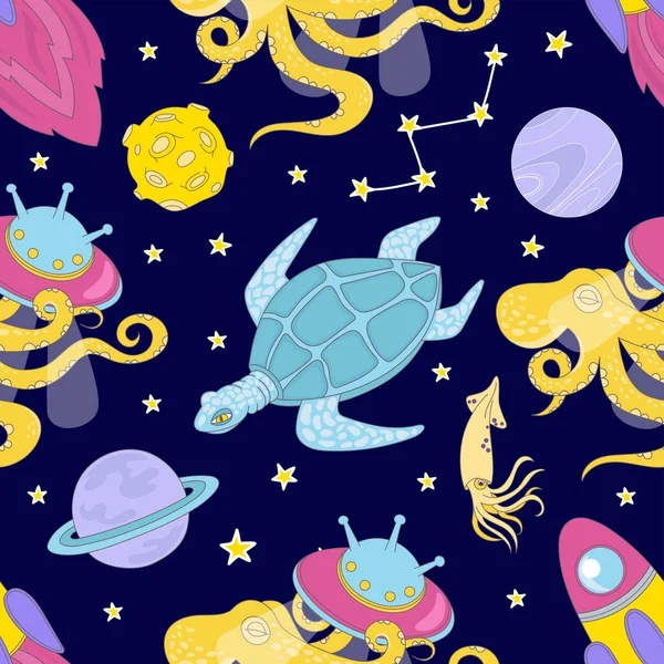 Universe Cloth Espaço Galaxy Ocean Seamless Pattern Vector — Vetor de Stock