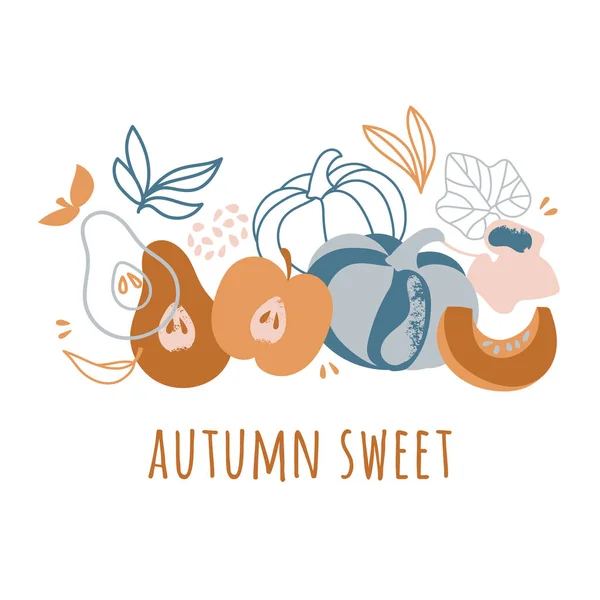 Autumn Sweet Deliziosi Frutti Disegnati Mano Illustrazione Vettoriale — Vettoriale Stock