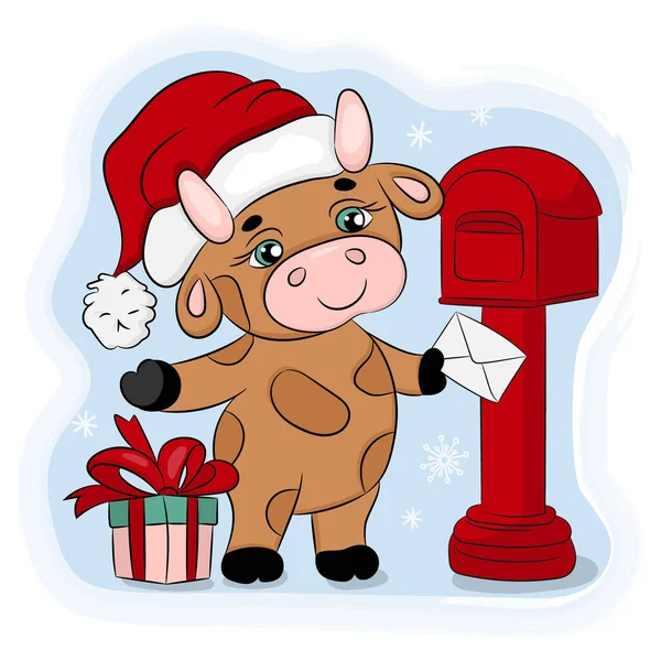 Bull 2021 Envios Christmas Mail Mão Desenhada Ilustração Vetorial — Vetor de Stock