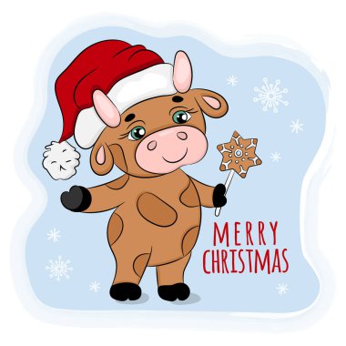 BULL 2021 with Christmas GINGERBREAD Vektör Illustration Set