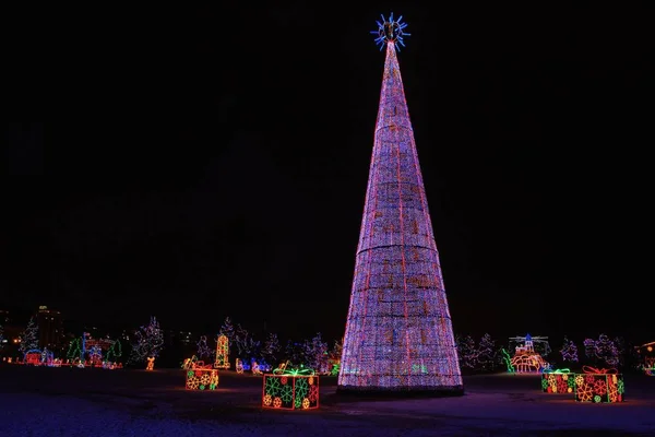 Luci Natale Duluth Minnesota Durante Stagione Invernale Sulle Rive Del — Foto Stock