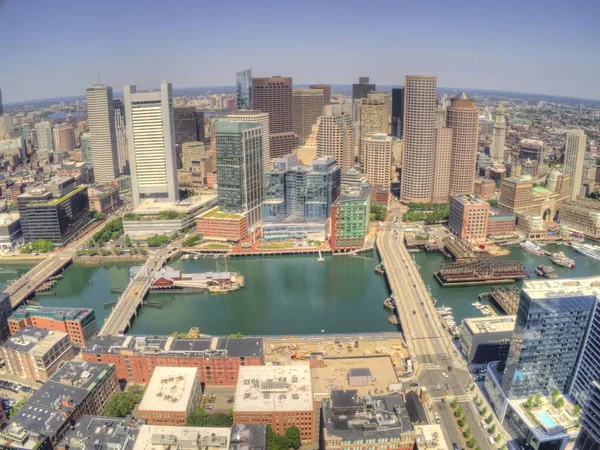 Boston Massachusetts Skyline Desde Arriba Por Drone Durante Hora Verano — Foto de Stock