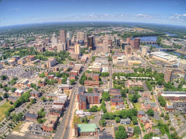 Centru Města Hartford Connecticut Skyline Vidět Létě Sondu — Stock fotografie