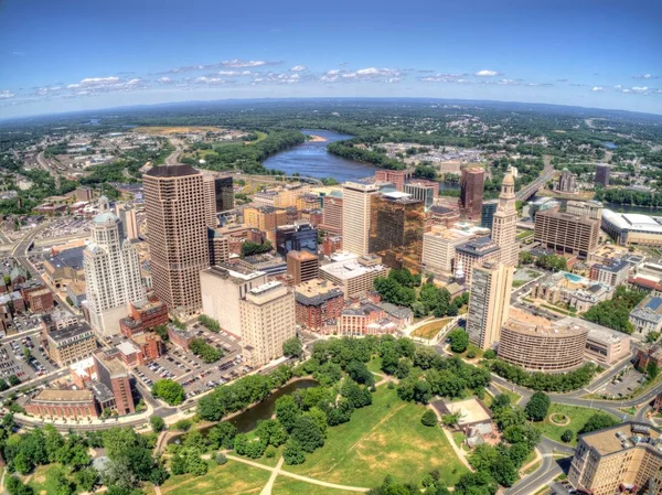 Centru Města Hartford Connecticut Skyline Vidět Létě Sondu — Stock fotografie