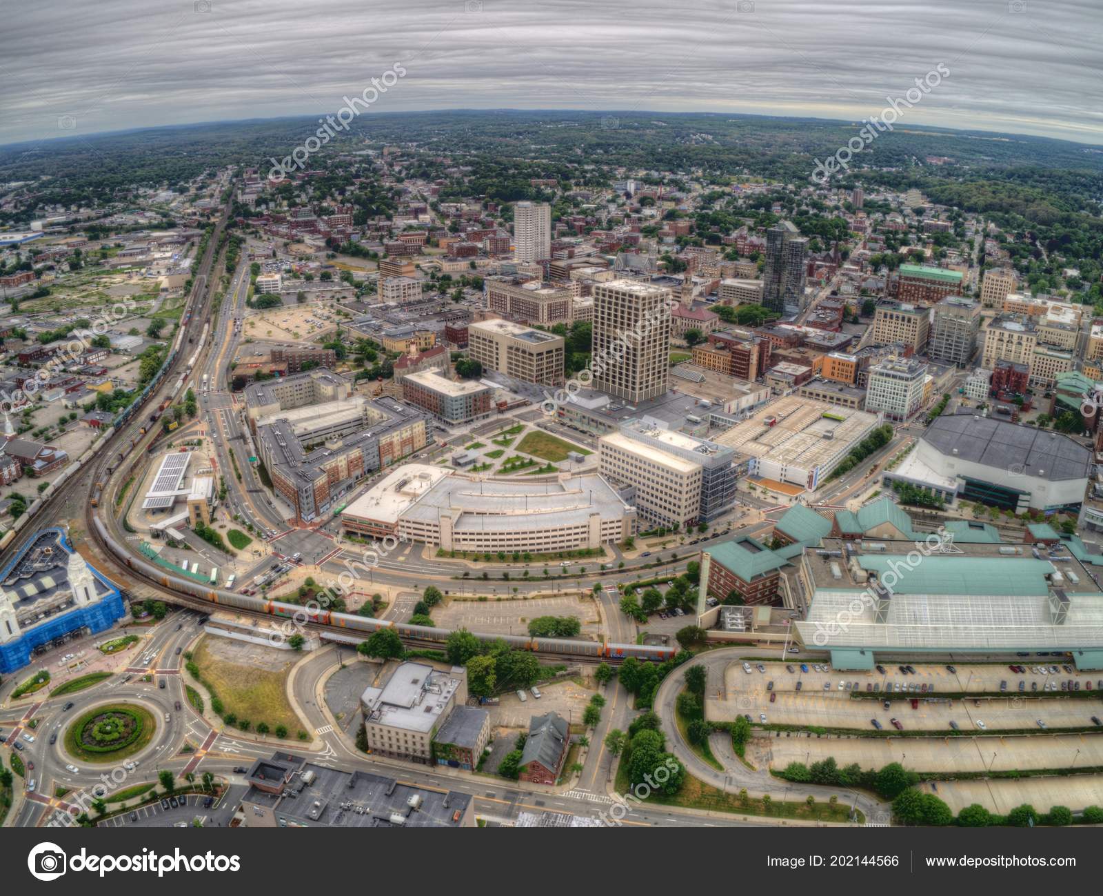 Aerial Drone View Worcester Massachusetts Cloudy Day — Stock Photo