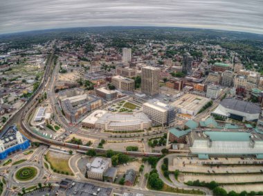 Aerial Drone View of Worcester, Massachusetts on a Cloudy Day clipart